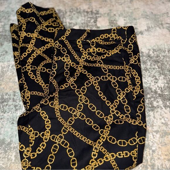 MICHAEL Michael Kors Black Trousers with Gold Chain Design - Picture 1 of 7